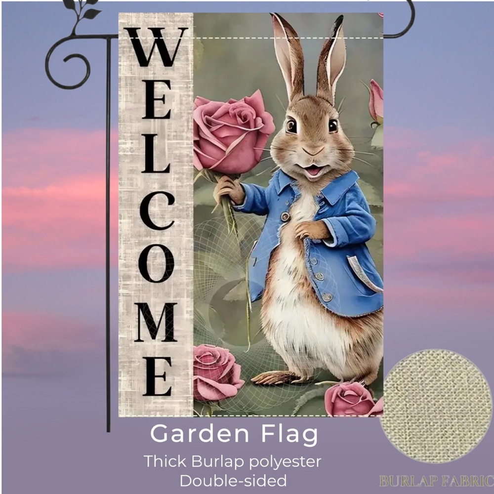 Garden flag, 12” x 18”, Easter bunny, thick burlap polyester double-sided